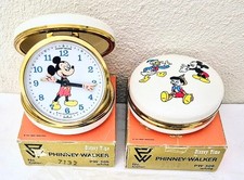 2 Mickey Mouse Phinney Walker Travel Alarm Clocks - Walt Disney Productions