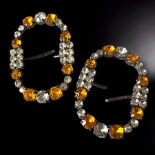 Czech Shoe Buckles Amber Clear Glass Rhinestone Art Deco Pair Vintage Fashion