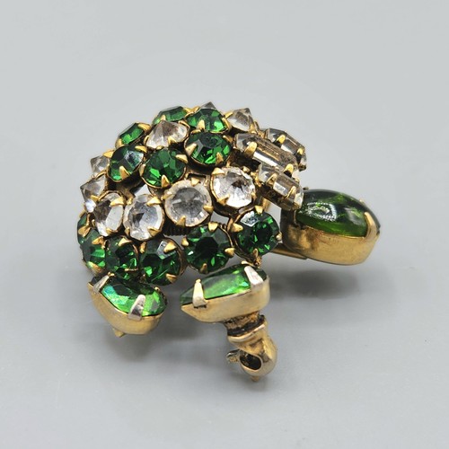 Schreiner Unsigned VERIFIED Inverted Green Crystal Glass Turtle Trembler Brooch - Picture 2 of 12