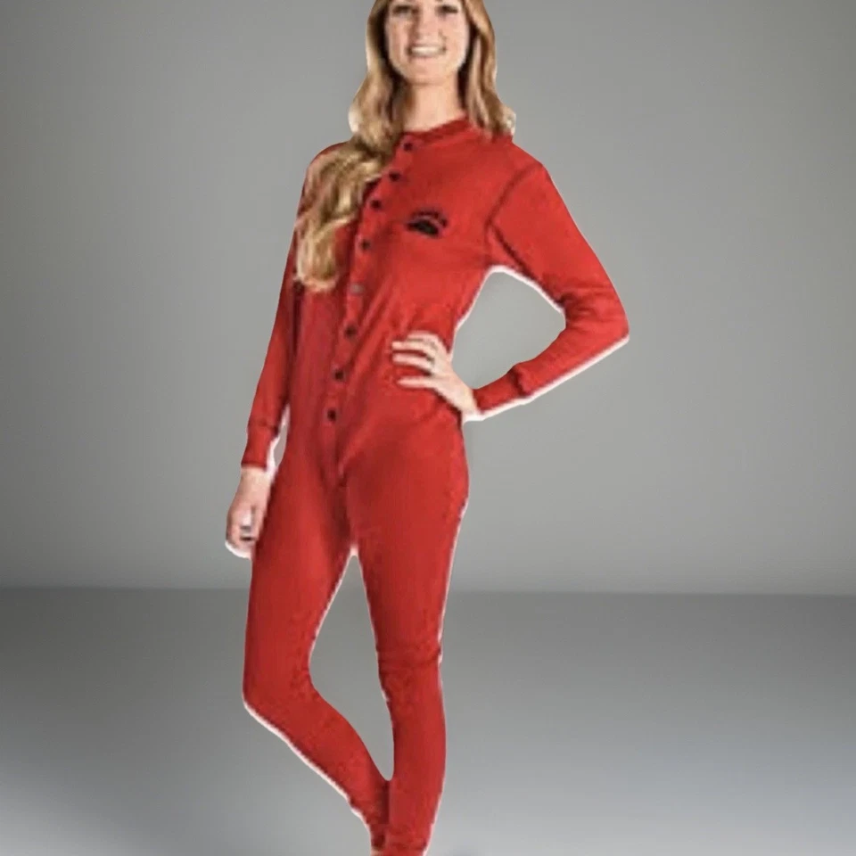 LAZY ONE Pajamas Adult Large Red Cotton Sleeper Button Bear Bottom Flapjack Flap - Image 2 of 4