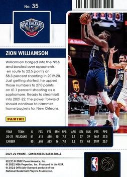 Zion Williamson 2021-22 Panini Contenders #35 New Orleans Pelicans - Picture 2 of 2