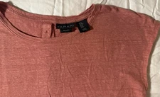 TAHARI Button Back Top 100% Linen Shirt Sheer Tee Sleeveless Salmon Pink Size M