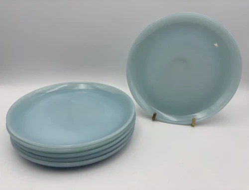 SET OF 6 Vintage Anchor Hocking Fire King Turquoise Blue Delphite 7" Salad Plate