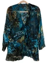 Citron Santa Monica Medium Kimono Cardigan Silk Blend Blue Floral Print