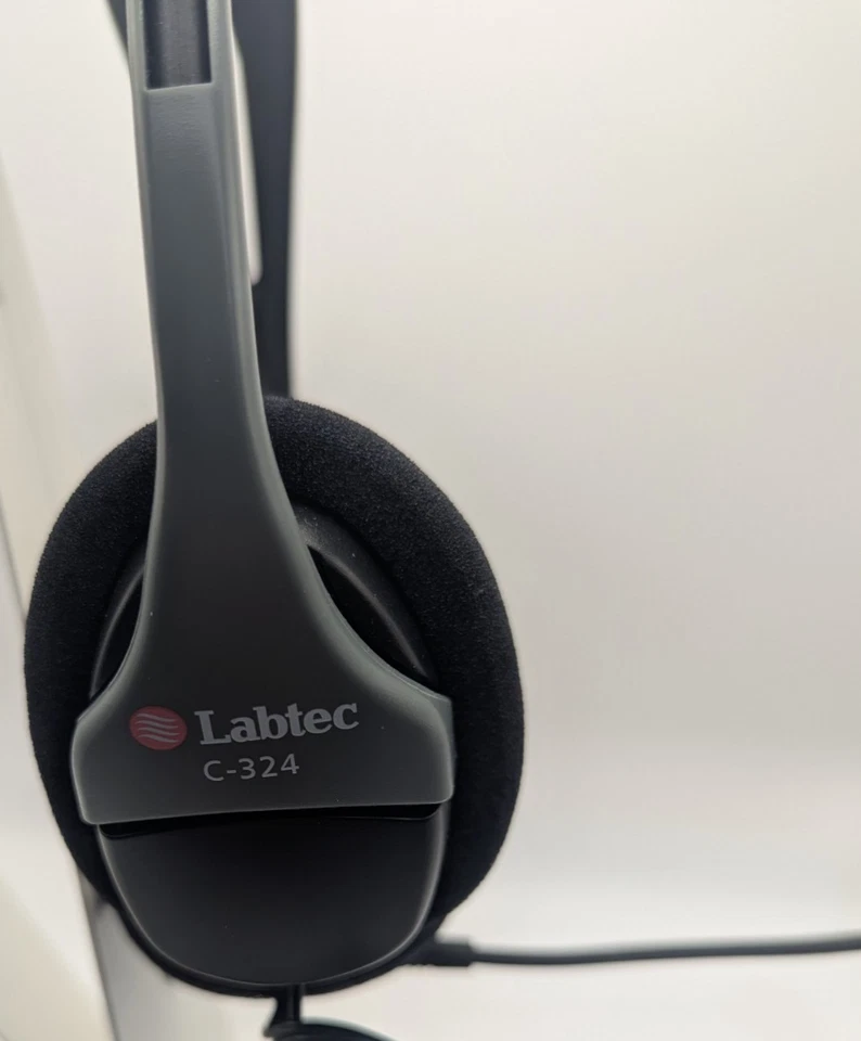 Genuine Labtec (C-324) Grey and Black Wired Headphones Boom Microphone Tested - Image 3 of 4