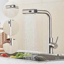 Kitchen Faucet w/ Pull Down Sprayer Brushed Nickel Waterfall Touch Single Hole