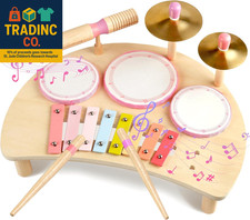 Kids Drum Set Montessori Musical Instruments for Toddlers 1-3, Wooden Baby Drum