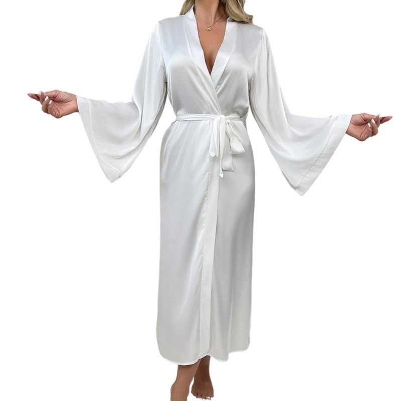 Lightweight Belted Robe For Women Wrinkle Resistant Polyester Sleepwear Lounge