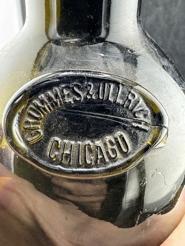 Antqiue Olive Green Whisky Bottle Grommes & Ullrich Chicago 1880s Style Era - Picture 3 of 10