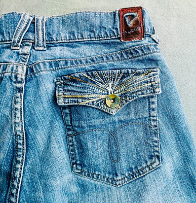 Vtg Petrol 6 Pocket Jeans Womens Size 10 30X34 Blue Embellished Low Rise Bootcut