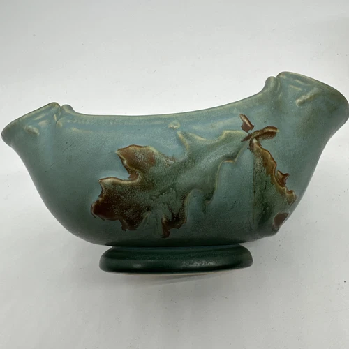 *RARE* Vintage Weller Pottery Oval Window Planter Oak Leaf & Acorns 1930s Blue