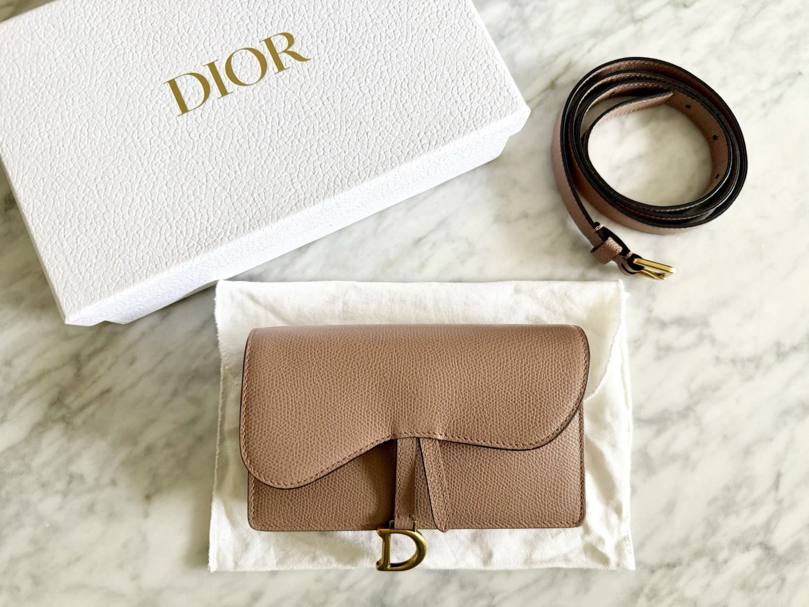 DIOR SADDLE BELT POUCH IN BLUSH GRAINED CALFSKIN