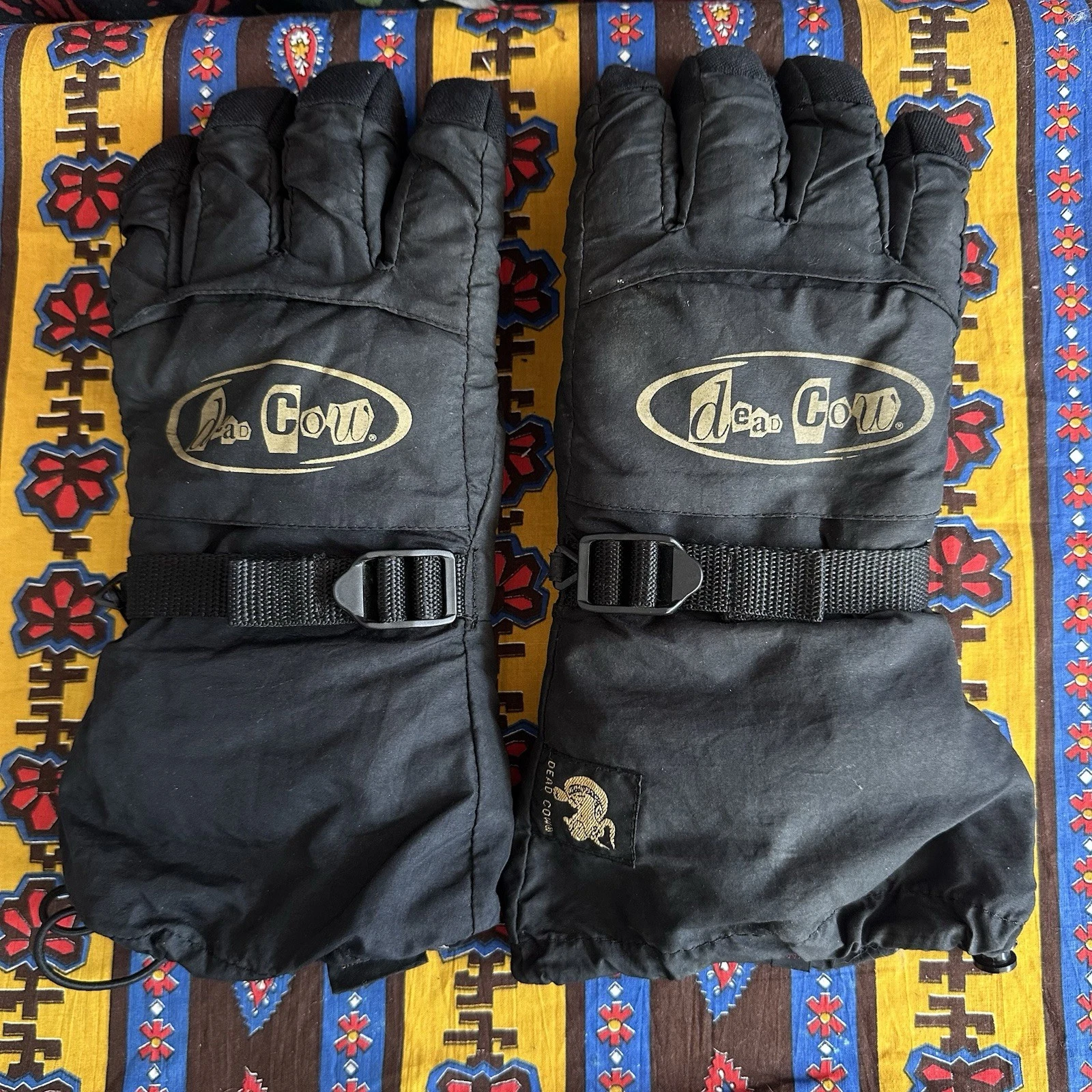 RARE DEAD COW Black Waterproof Winter Snowboarding Gloves Ski Hike Gear Men's XS