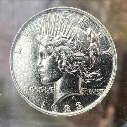 1923 Silver Peace Dollar Coin encased in Lucite Paperweight UNCIRCULATED