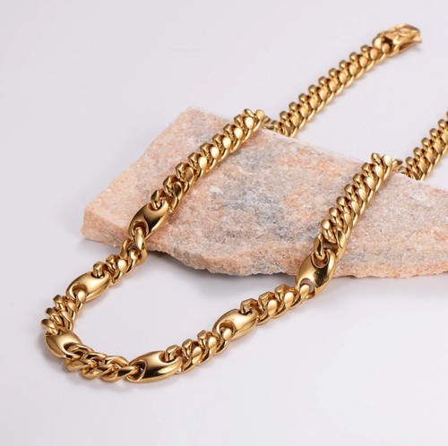 14K Gold Plated 12mm Cuban & Gucci Mixed Link Chain 316L Stainless Steel 24” - Picture 3 of 5
