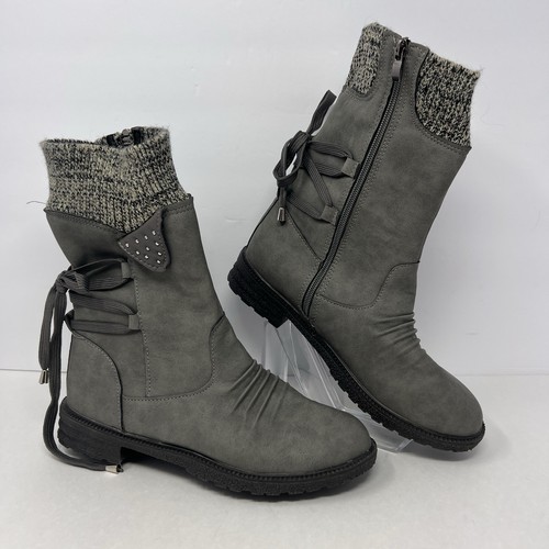 Size 8.5 Gray Women's Boots Low Heel Round Head Large Medium Tube Colored Boots