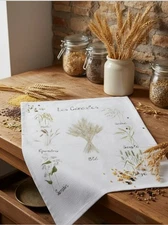 MAISON LORRAIN, Les Céréales (Grains) French Cotton Kitchen / Tea Towel, New