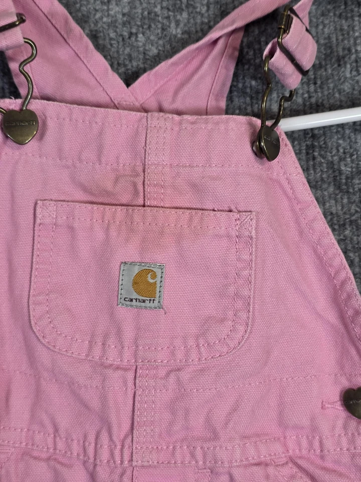 Mono Carhartt Niñas 2T Rosa Babero Pantalones Corazón Herrajes Algodón Logo Foto 2 de 4
