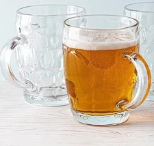 Set Of Two Glass Dimpled  Traditional 18 oz / 532 ml Beer Glass Mugs
