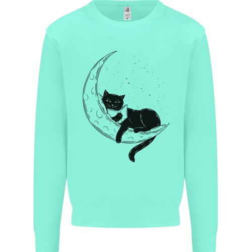 a Cat Reading a Book on the Moon Kids Sweatshirt Jumper - Picture 11 of 25