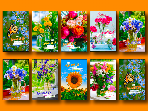 Geburtstagskarten GlüCkwunschkarten Geburtstag Blumen Karten Umschlag 10Er Set-image
