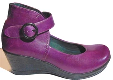 DANSKO WOMENS PURPLE/PLUM LEATHER WEDGE PUMPS ANKLE STRAP MARY JANE SHOES 6.5-7