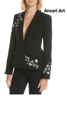 Women Floral Embroidered Blazer Personalized Black Cotton Jacket westen party