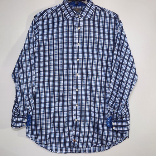 Thomas Dean Shirt Sz XXL Royal/Navy Long Sleeve Button Up Plaid Flip Cuff - Picture 2 of 14