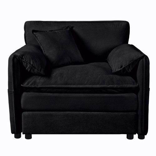 Black Chenille Loveseat &Armchair Set - Deep Seat Cloud Couch w/3 Pillows,Modern - Picture 10 of 21