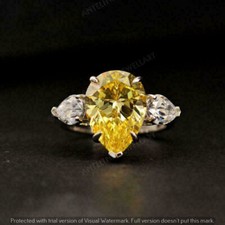 2.20Ct Simulated Pear Cut Yellow Citrine Three Stone Ring 925 Silver Gold Plated