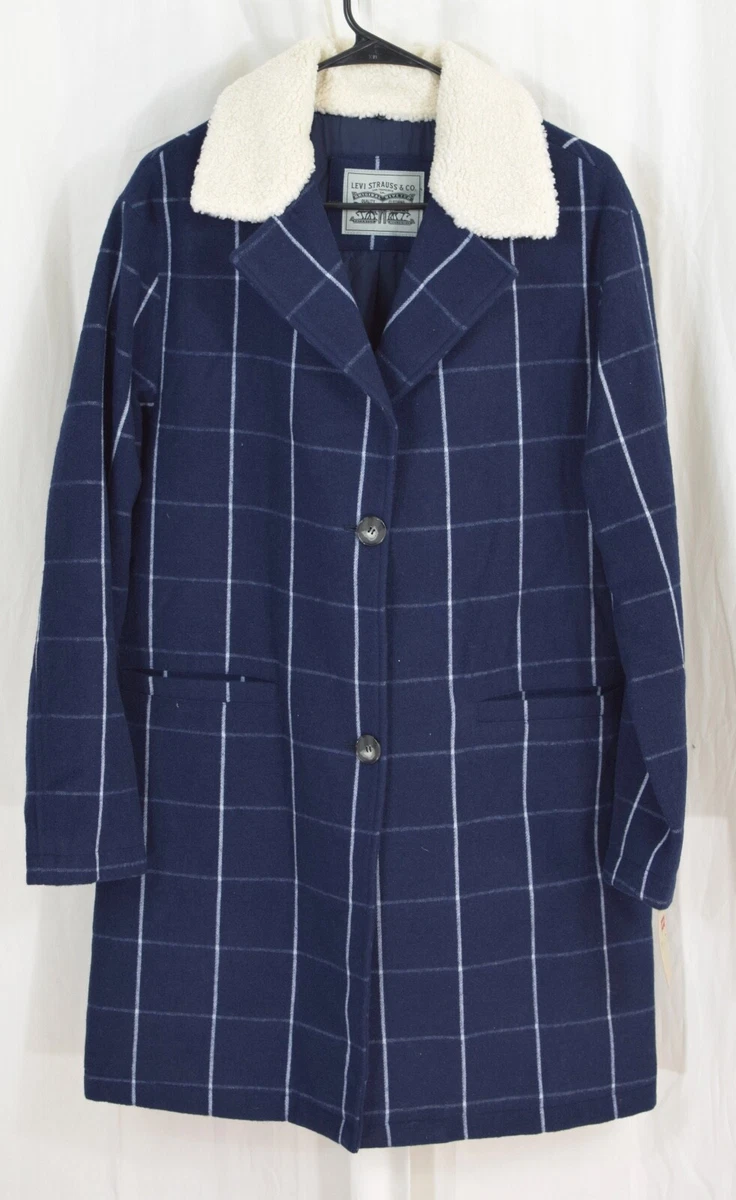 Levi's women's wool plaid sherpa collar top coat hotsell