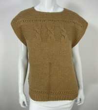 Handmade Sleeveless Vest Boat Neck Sweater Size M Medium Brown