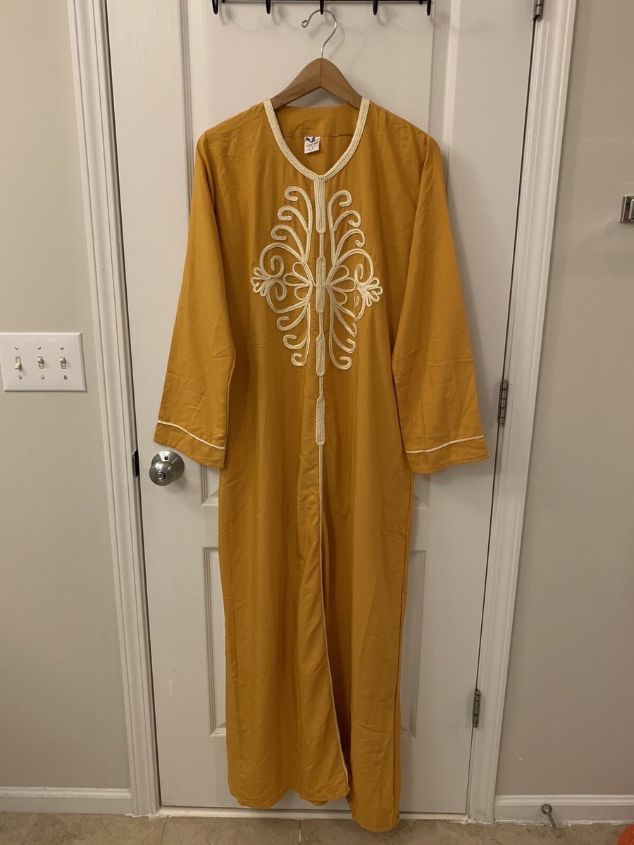 Mustard Yellow Spiral Embroidered Dress / Arab Traditional Abaya | eBay