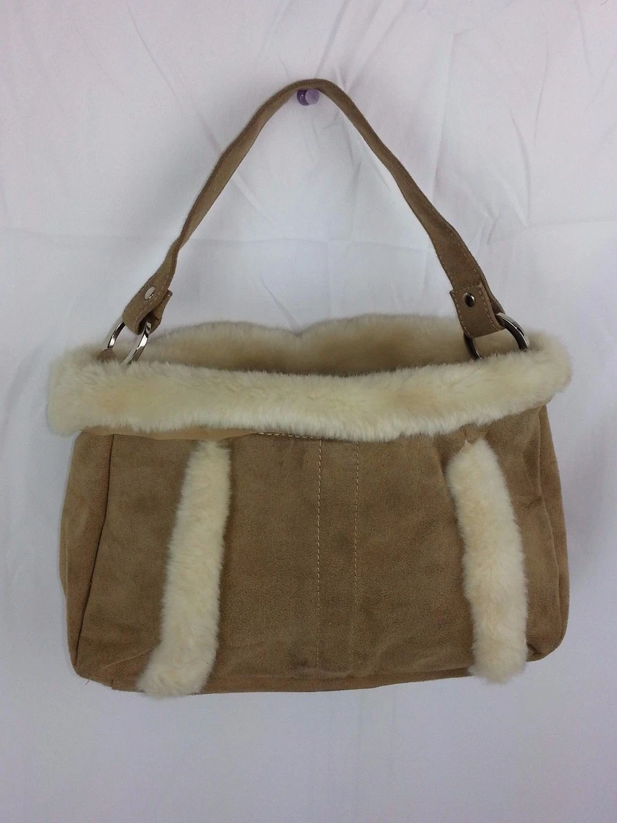 Bath and Body Works Bag Beige Faux Fur Rim Suede Handbag Purse Tote | eBay