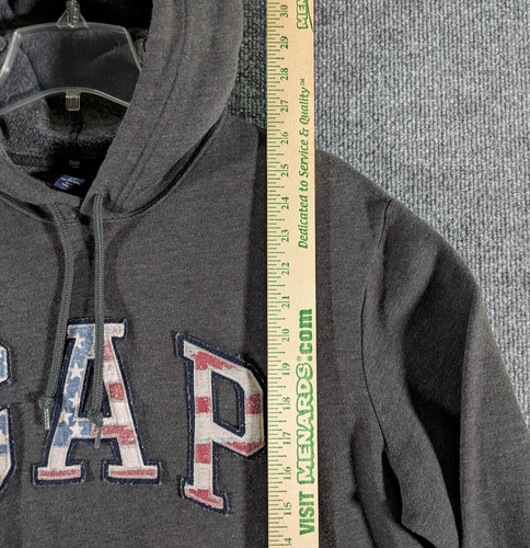 GAP Felpa con Cappuccio Uomo Grande Ricamata USA Grigio Rosso Bianco Blu Bandiera Americana - Foto 14 di 14