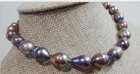 Huge 18"12-16mm natural south sea Tahitian genuine black peacock pearl necklace
