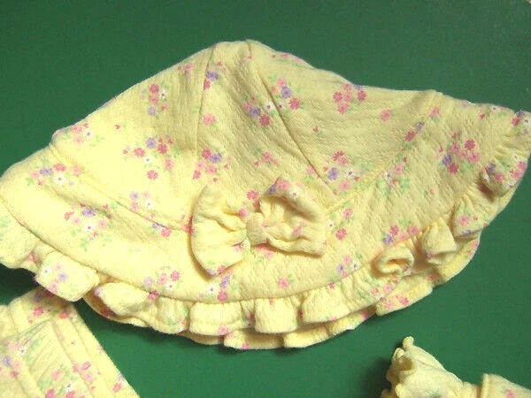 Niñas Primeros Momentos Vestido Amarillo Conjunto 3 6 Mos Sombrero Flores Foto 3 de 3