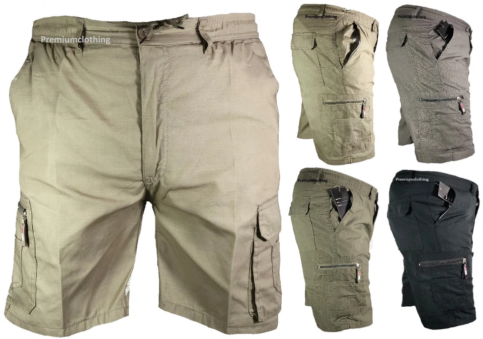 Pantalones Cortos Ligeros Para Hombre Lisos Elásticos Carga Combate Multi Bolsillo Algodón M-3XL Foto 2 de 2