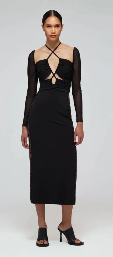 オールインワン・サロペット Self-Portrait 'Black Jersey Cut Out Midi' Dress Black Jersey Ruched Cut Out Midi Dress – self-portrait
