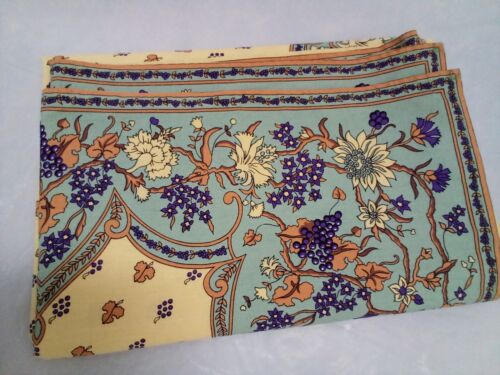 French Provencal Tablecloth Bandol Lis Cardello France 60" Sq Cotton Green Gold - Picture 9 of 11