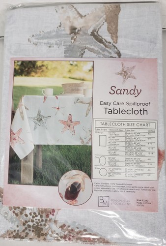 Printed Spillproof Fabric Tablecloth, 52"x70" Oblong, SEALIFE,STARFISH,SANDY,BM - Picture 5 of 5