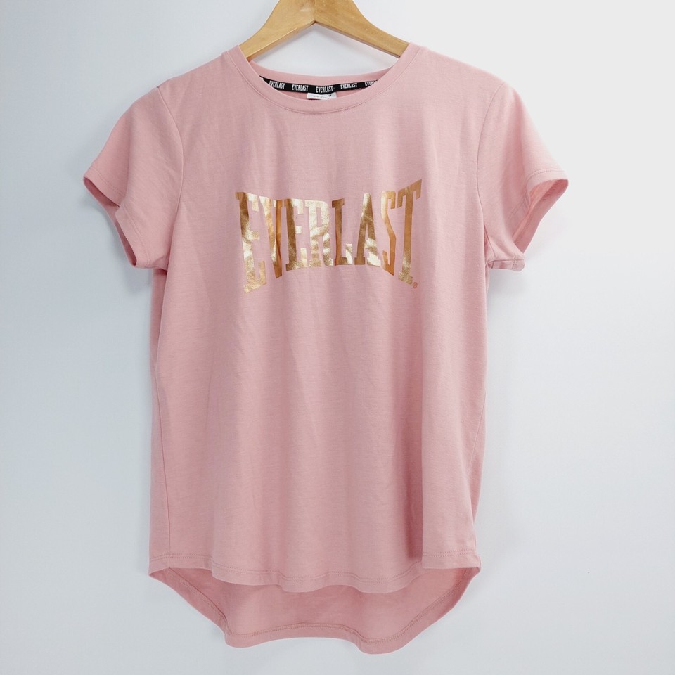 Everlast Short Sleeve T-Shirt Womens Size 10 Pink Gold Print Active Workout Gym
