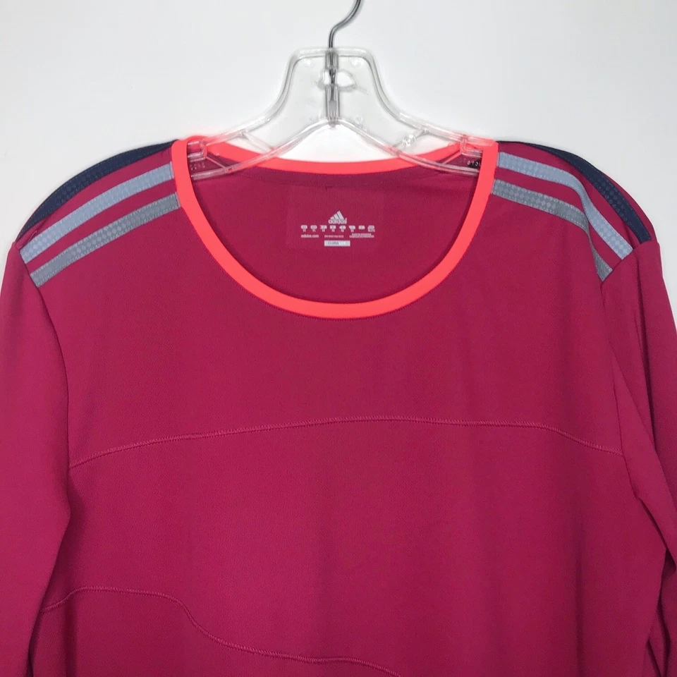 Camiseta de running Adidas Climalite para mujer XL rosa 3 rayas manga larga ligera Foto 2 de 4