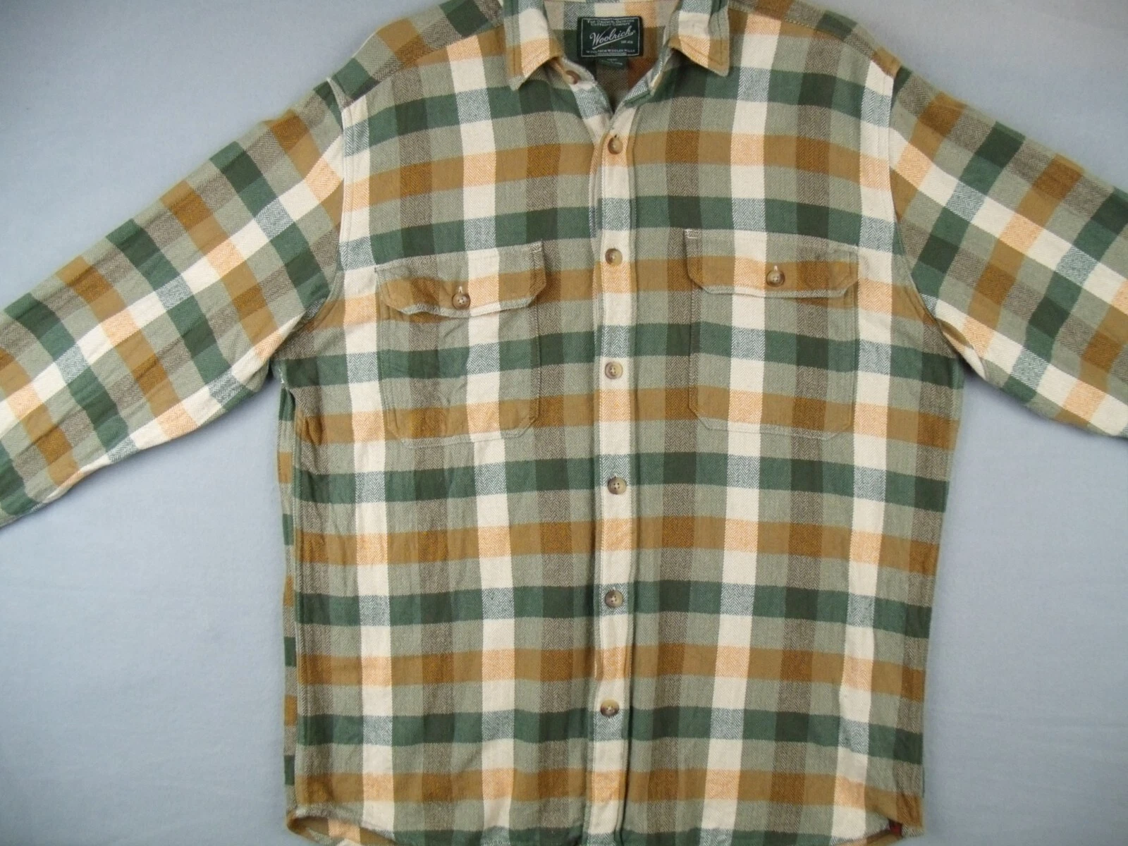 Woorich Flannel Shirt Men Large L Green Plaid Outdoor Camping Hunting