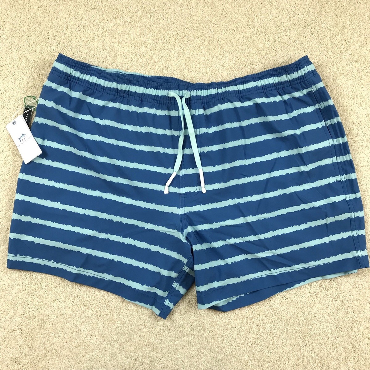 Southern Tide Mens 2XL Swim Trunks Shorts Bayshore Striped Blue