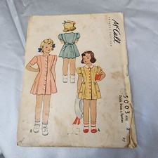 1942 McCalls 5003 Vintage Sewing pattern, Childs dress and Panties, size 2.