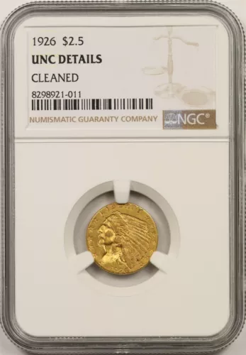 1926 $2.5 NGC Unc Details Indian Head Gold Quarter Eagle
