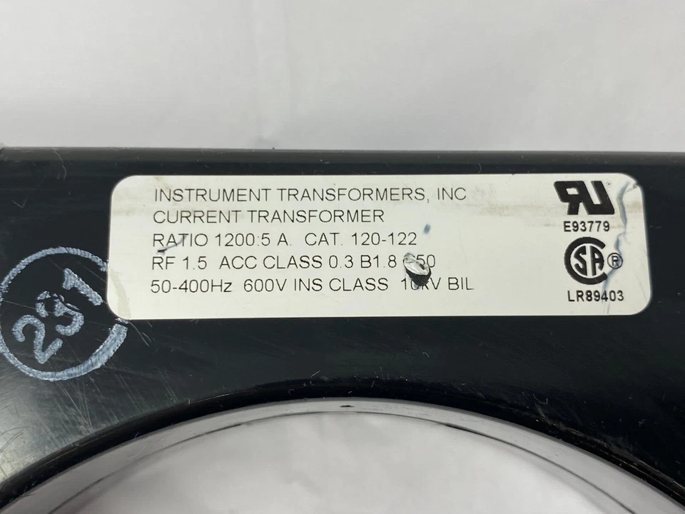 Instrument Transformer Inc. 120-122 Current Transformer Ratio 1200 5A 60-400Hz - Image 2 of 4