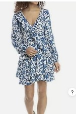 Free People Rebecca Ruffled Women’s Cotton Dress Blue White Small