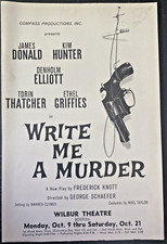 Kim Hunter "WRITE ME A MURDER" Denholm Elliott 1961 Boston Tryout Flyer